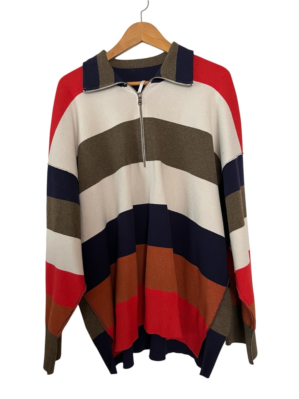 Free People SzL Men's Multi-Stripe Color Block Half-Zip Sweater (Unisex)